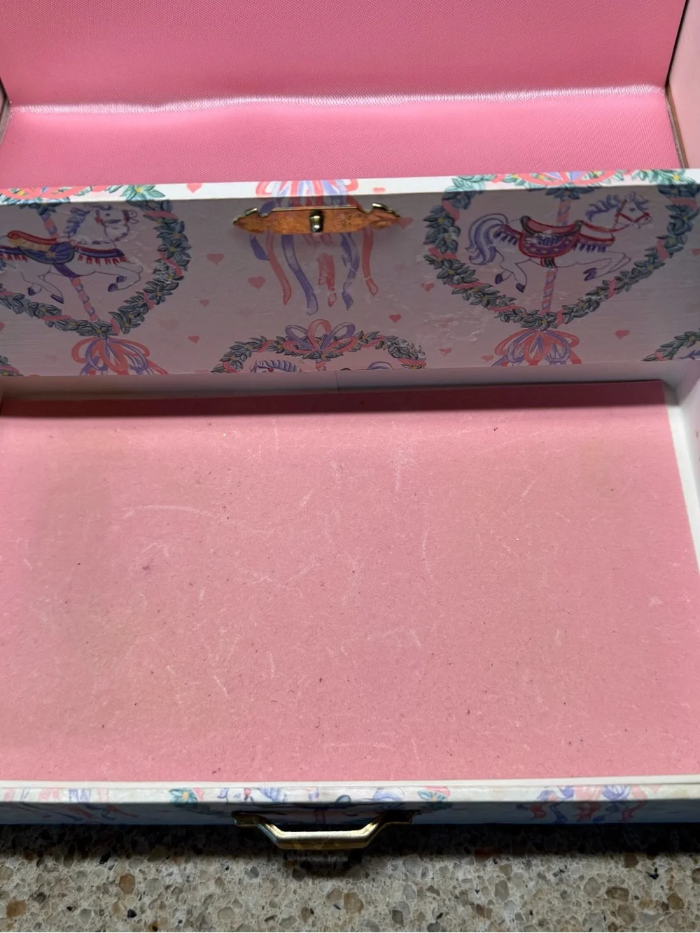 Vintage Sankyo Carousel Horse Music Box Ballerina Pink Jewelry Box